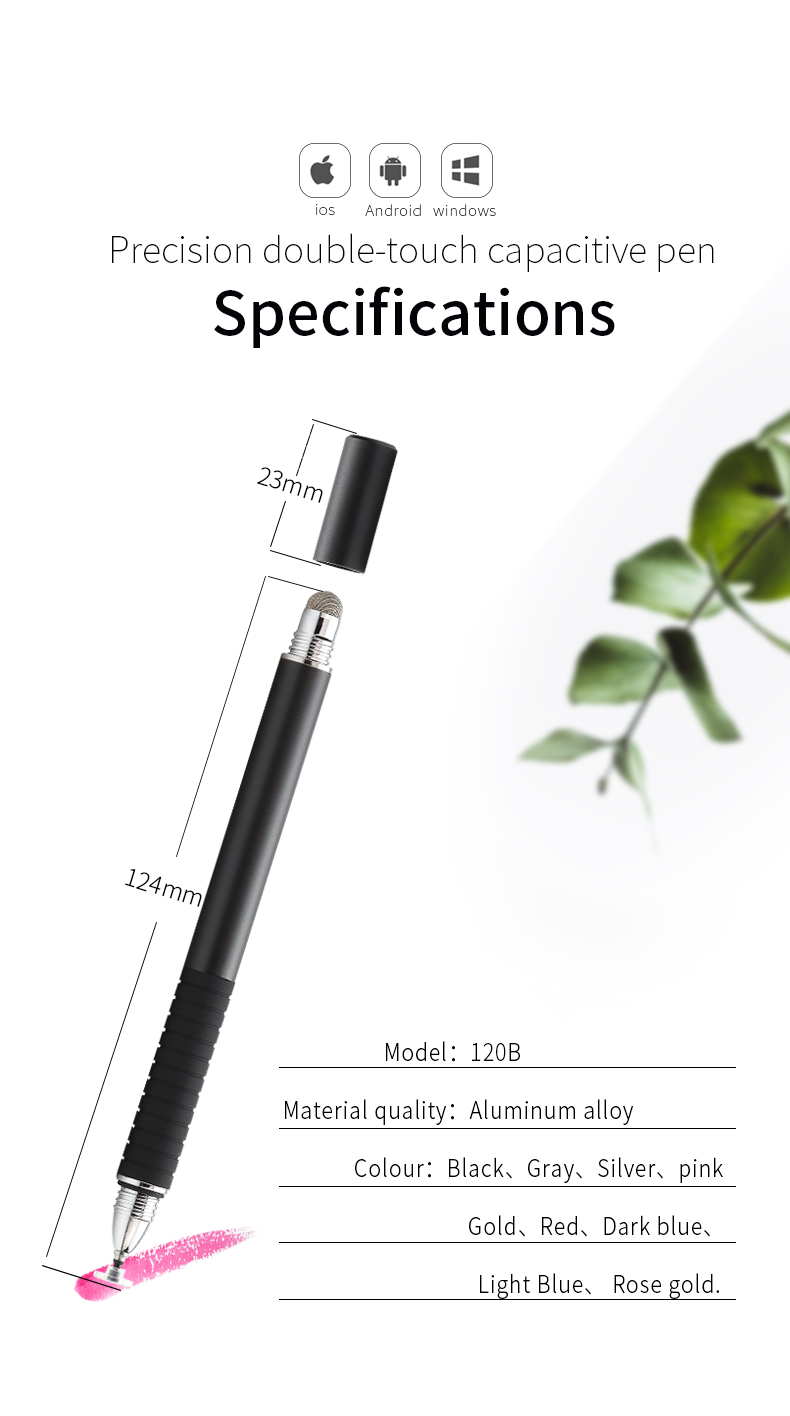 2 in 1 Customized logo Tablet Disc Metal Capacitive Stylus Pencil for Laptop Factory Price Touch Screen Pen Metal Stylus Tip Pen