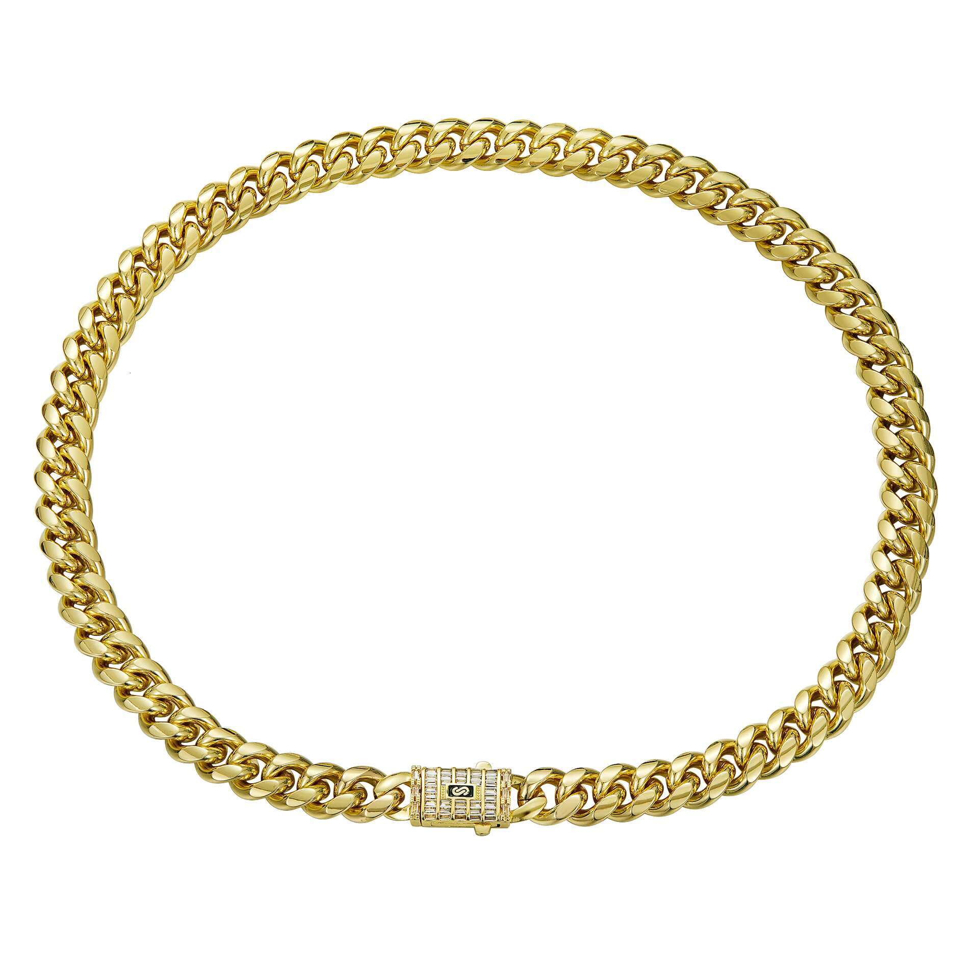Stocks 14K Gold Plated Stainless Steel Miami Cuban Link Chain Necklace