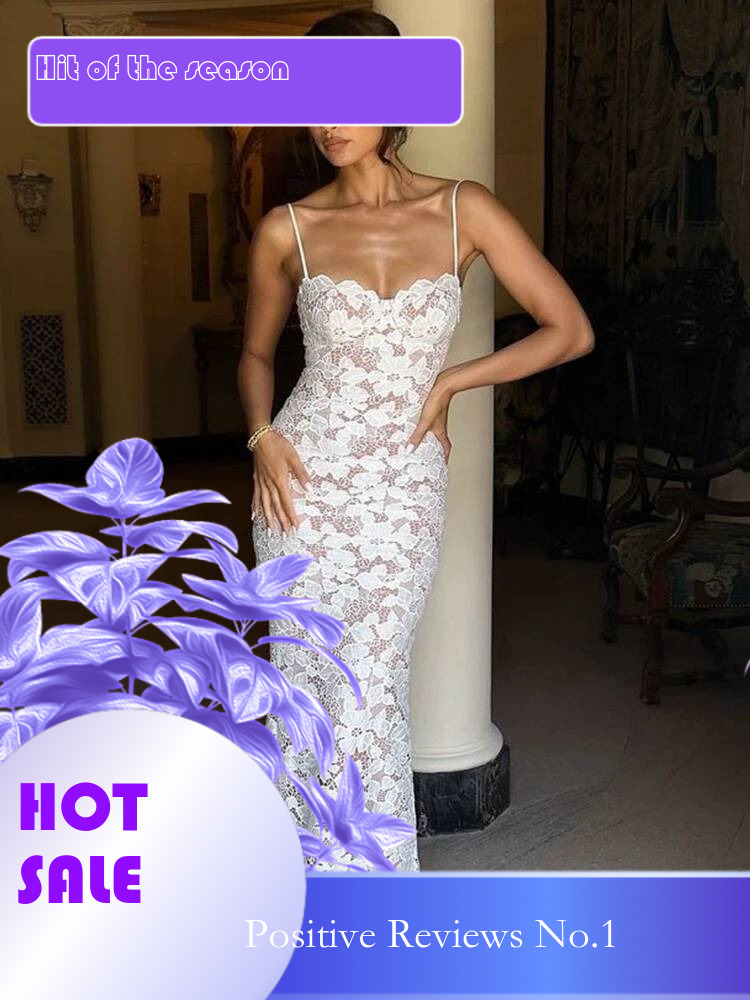 Dongdumaoyi Townlike Lace Slim Bodycon Maxi Long Dress Women Spaghetti Strap Summer Backless Nightclub Sexy Party Dresses
