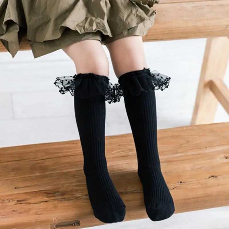 Lace Ruffle Princess Calf Socks 1-8year Kids Knit Stockings Autumn Leg Warmer Solid Color Kids Knee Socks Cotton Long Stockings G251124
