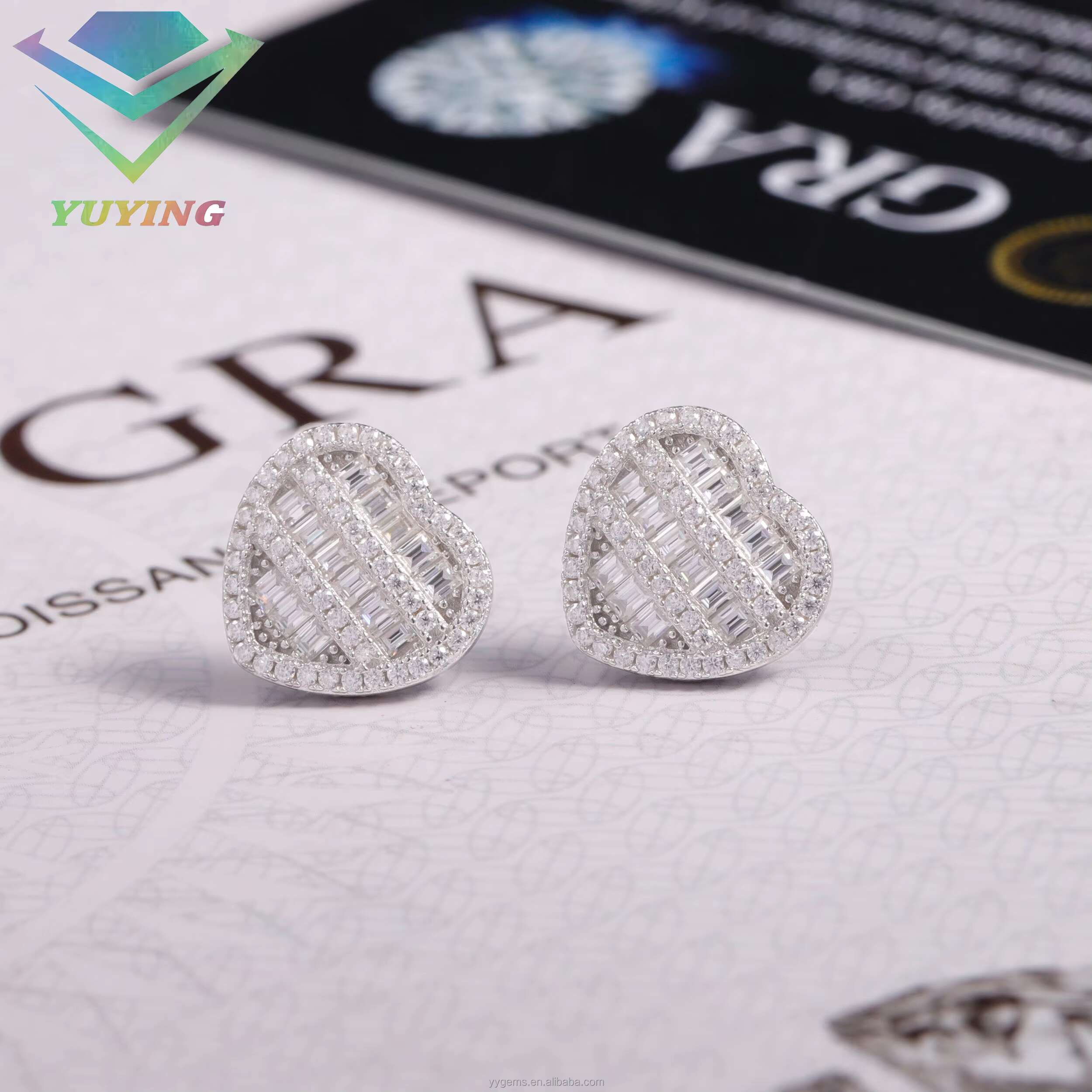 Beautiful Earrings Stud White Gold Plated S925 Silver baguette Moissanite Diamond Stone for Women Men Jewelry Stud