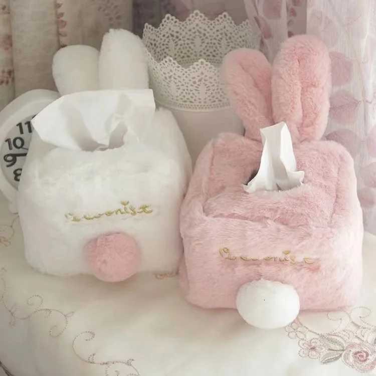 Kawaii Tissue Cover Cute Pink Plush Rabbit Tissues Storage Box Preppy Girls Home Decoration Gift Toilet Paper Holder Napkin CaseM251124