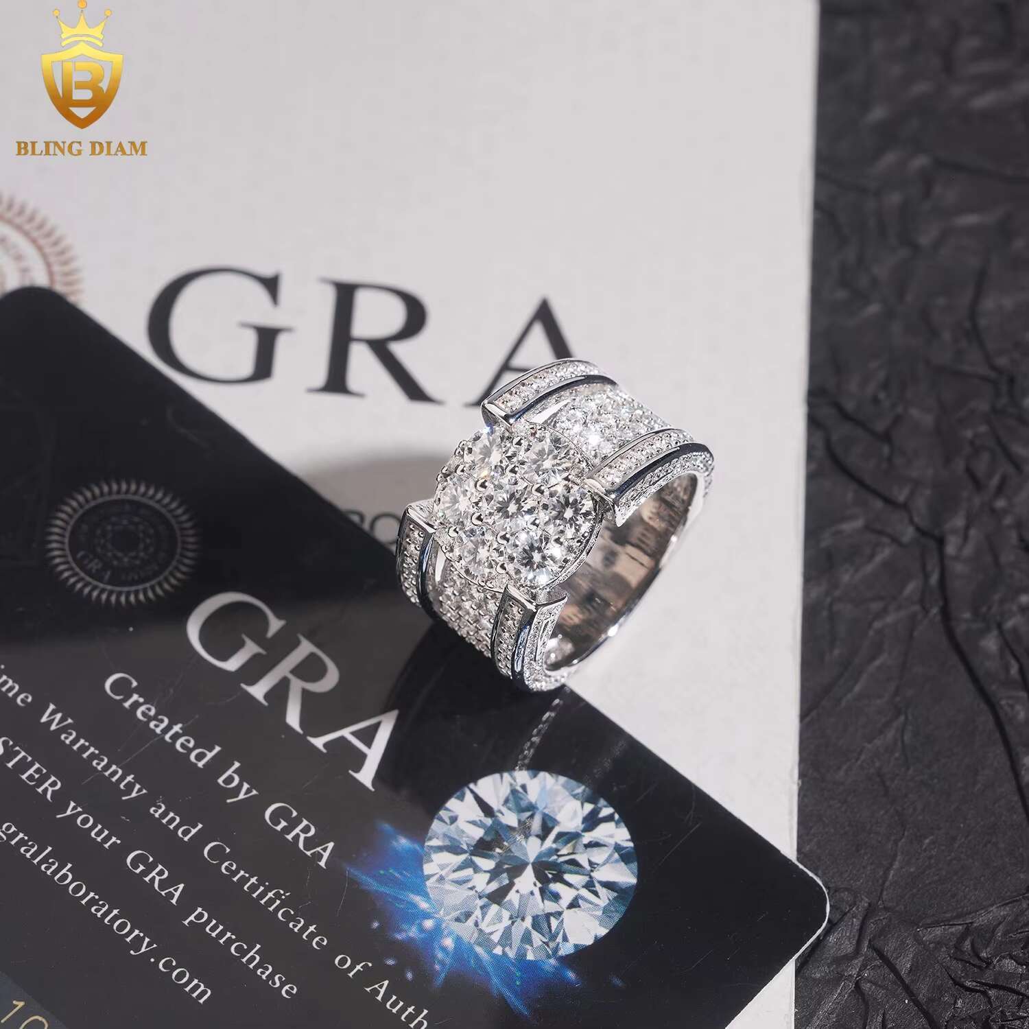 Hip Hop Jewelry Ring 925 Sterling Silver Ice Out Vvs Moissanite Fully Diamond Resin Flower Finger Rings for Men