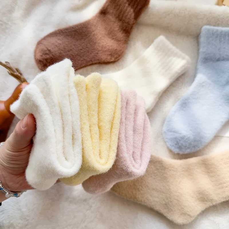 4 Pairs Winter Autumn Color Solid Thick Warm Brushed Kids Girls Half Socks Comfortable Cozy Sweet Cute Soft Sock for Children G251124