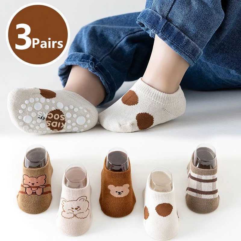 3Pairs/Lot Baby Floor Socks Cute Cartoon Short Cotton Bear Socks Toddler Anti Slip Kawaii Unisex Sock For 0-5Yrs Kids Girls Boys G251124