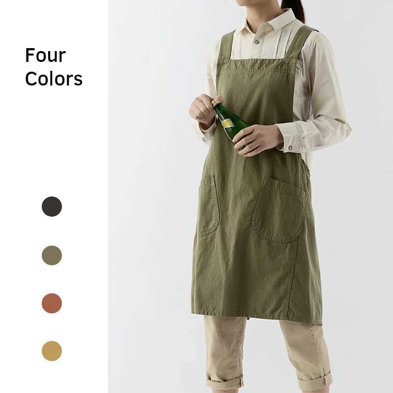 Brief Nordic Wind Pleated Skirt Cotton Linen Apron Women Girls Vintage Apron Gardening Works Cross Back Pinafore Dress C251124