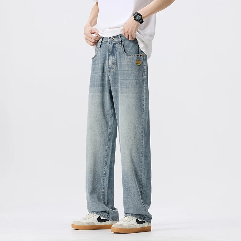 Summer mens loose straight leg jeans slim fit resistant comfortable and cool mens pants 250423
