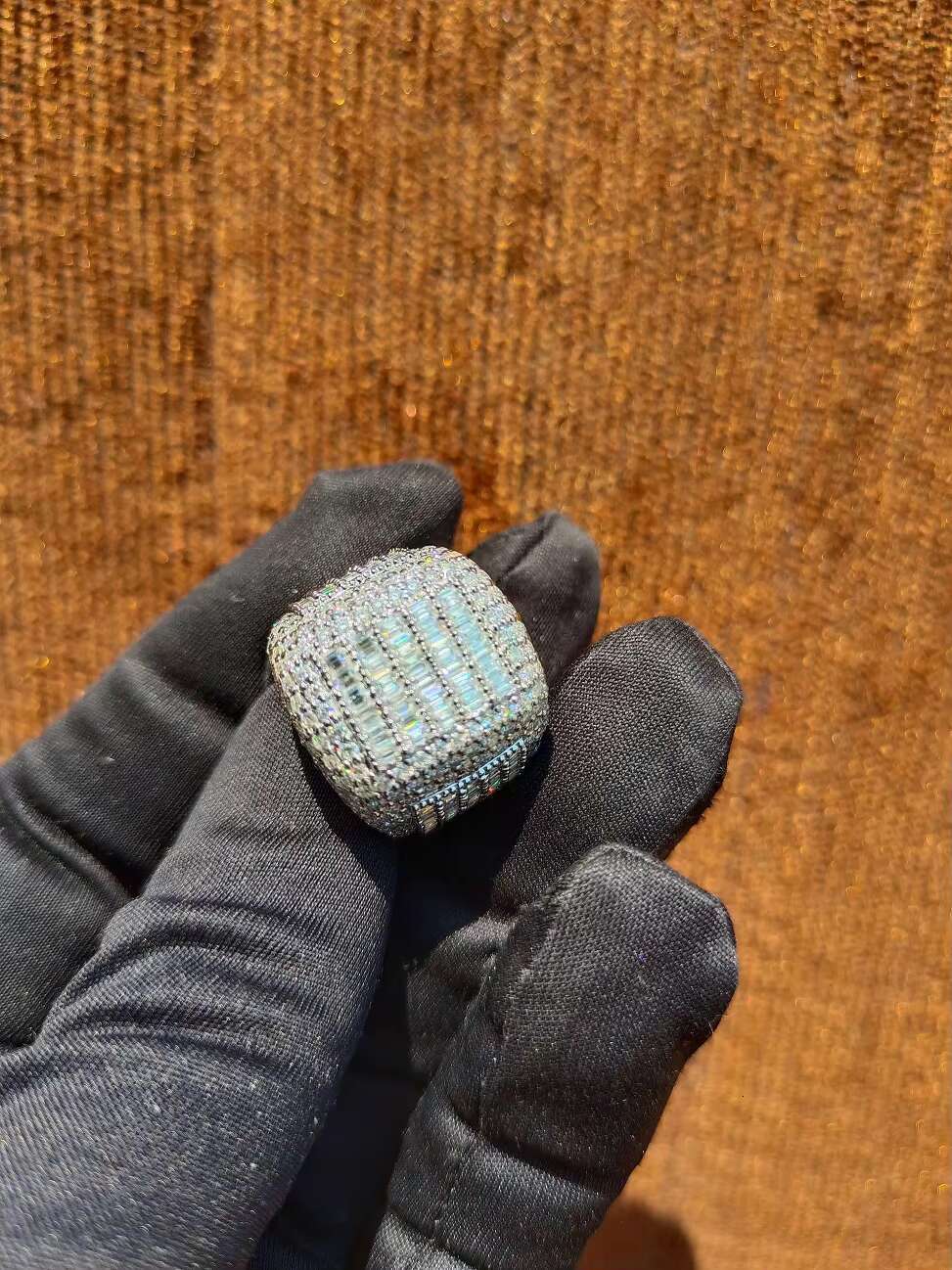 Glamorous Full Ice Out Baguette Moissanite Diamond Real VVS for Mens Custom Hip Hop Rings Available at Best Prices