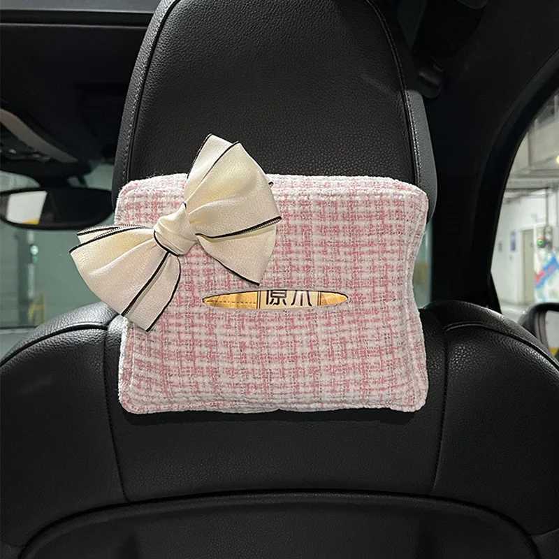 Small fragrant wind car tissue storage luxury box hanging cute bow car drawer multifunctional car tissue boxM251124