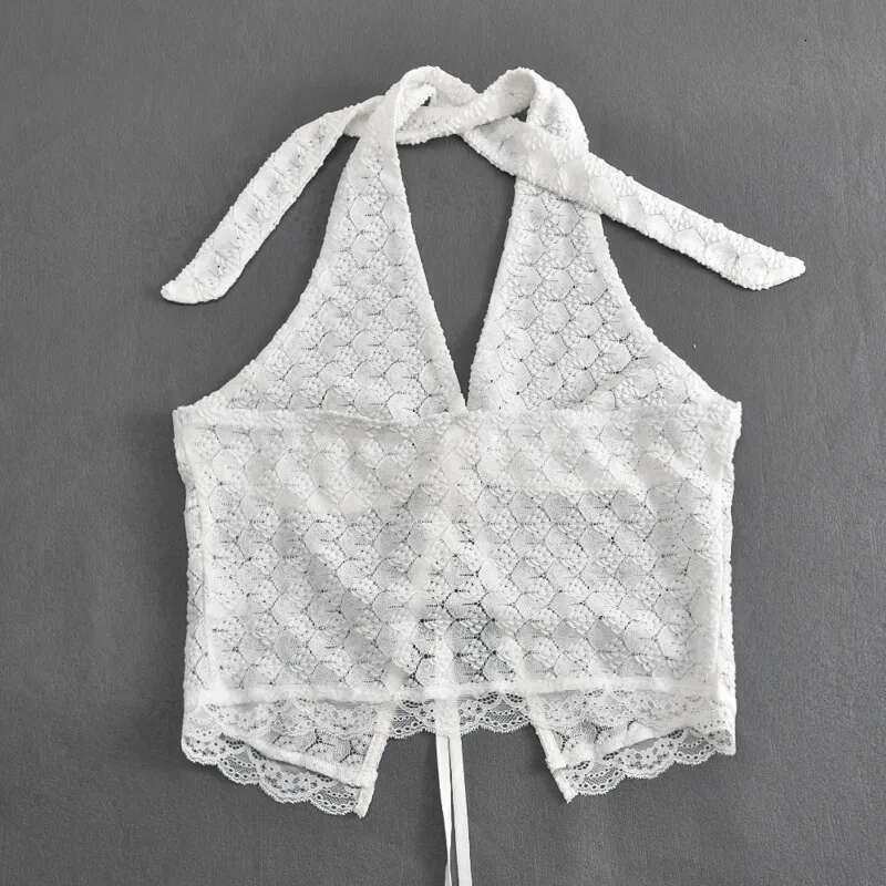 Dongdumaoyi Townlike Slim Bodycon Wrap Waist Hollow Out Lace Sexy Party Halter Crop Women Corset Top Summer Streetwear Women S Tight Underwear