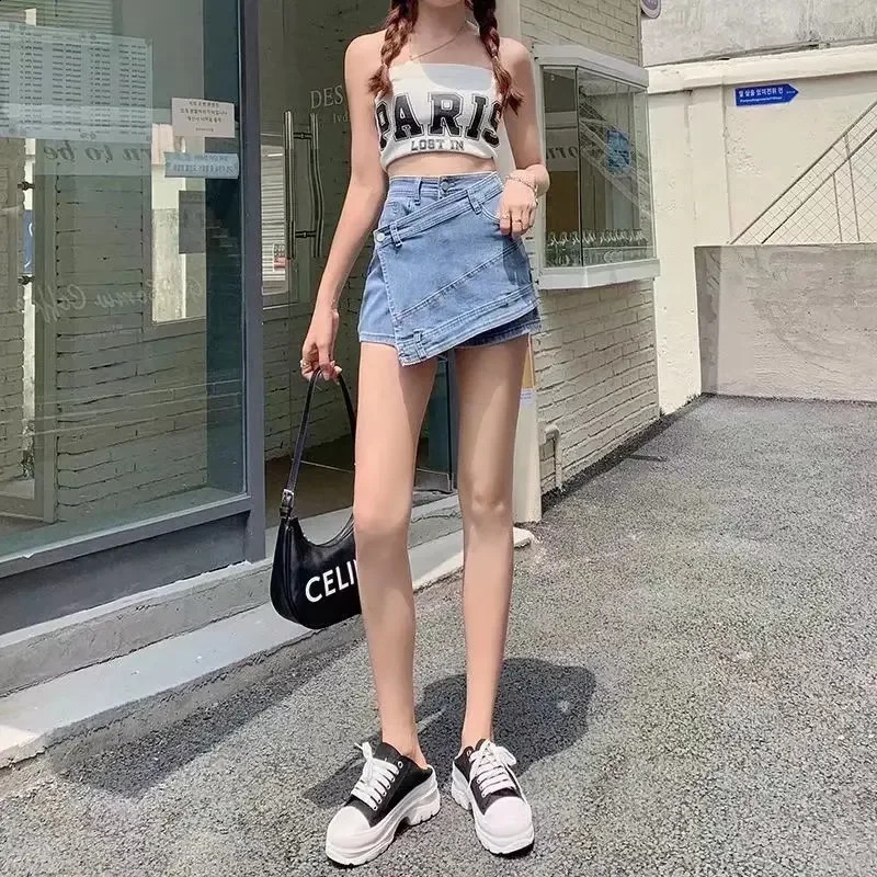 Korean style denim mini dress high waist weight loss anti expre versatile skirt pants ly arrived in summer 250417