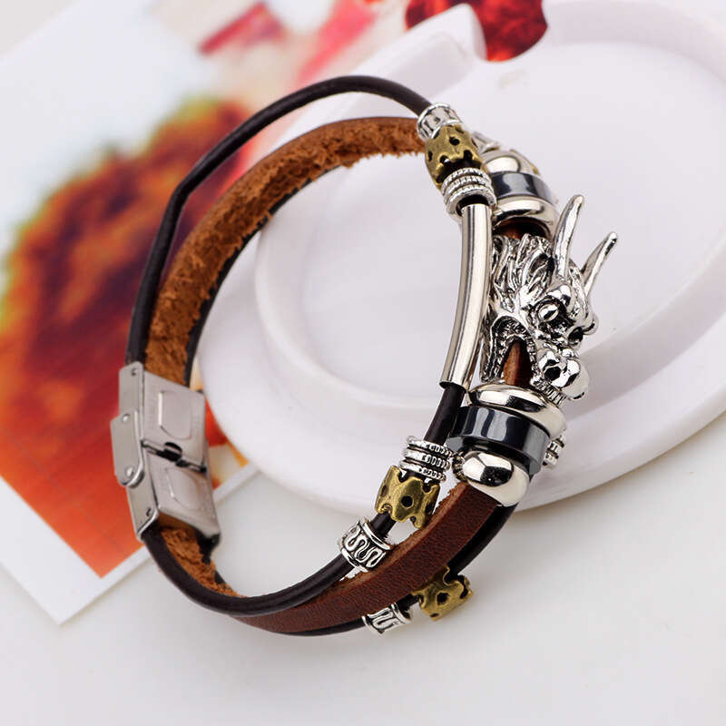 Ethnic bracelet, Chinese style element leader, cowhide bracelet with multiple leather ropes, men's high-end feeling
