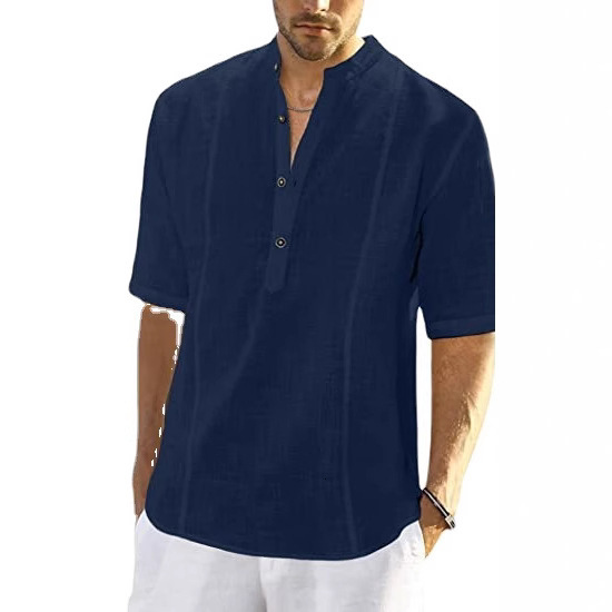 2022 new mens comfortable casual linen shirt medium sleeve mens wear