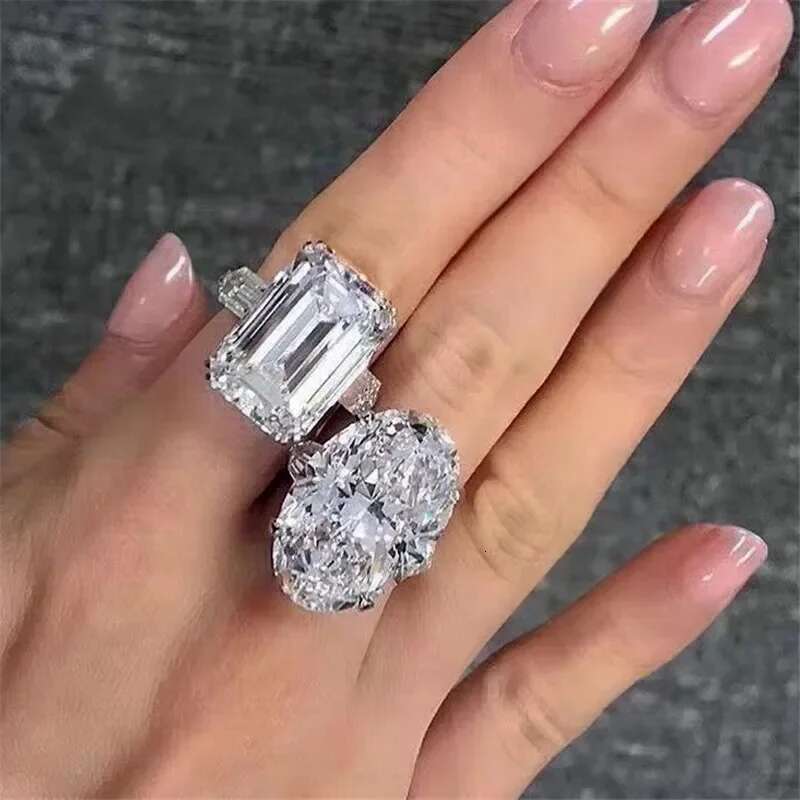 Vecalon Statement Promise Ring 925 sterling silver Big Oval 8ct AAAAA Cz Engagement Wedding band rings for women Bridal Jewelry