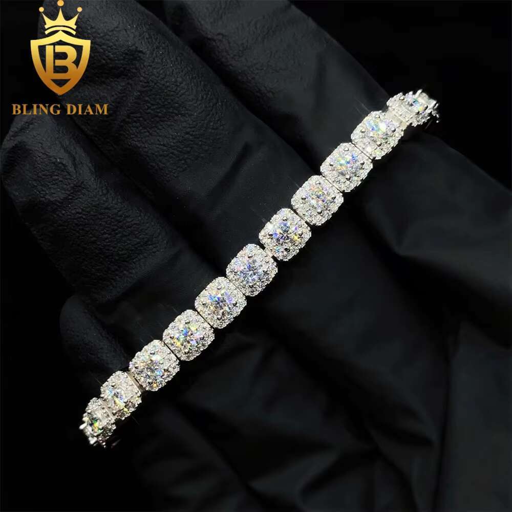 Fashion Jewelry 925 Sterling Silver VVS Moissanite Hip Hop Cluster Tennis Chain Iced Out 6mm Bracelet