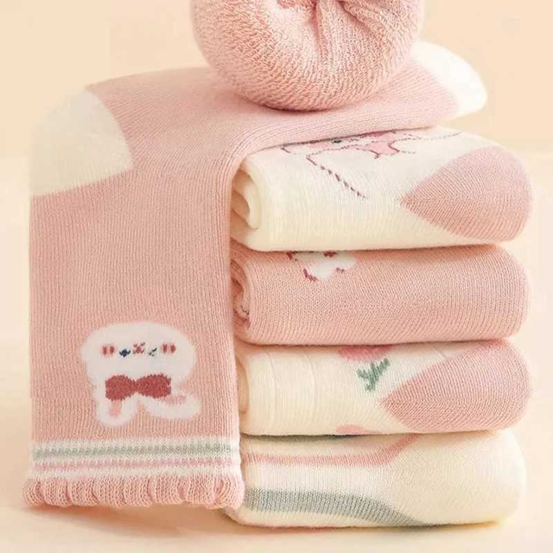5Pairs Kids Girl Winter Warm Socks Pink Rabbit Plush Sock Thick Velvet Anti-Cold Baby Footwear 0-8Year Children Middle Tube Sock G251124