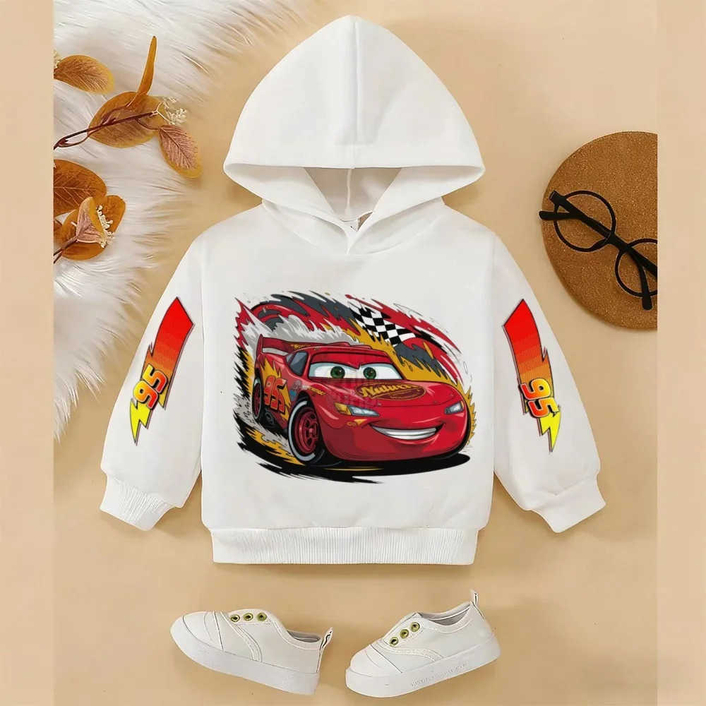 Disney 2025 Spring and Autumn Childrens Girls and boys Hoodie Classic Car Lightning McQueen Unisex Cartoon Pullover Sweatshirt H251124