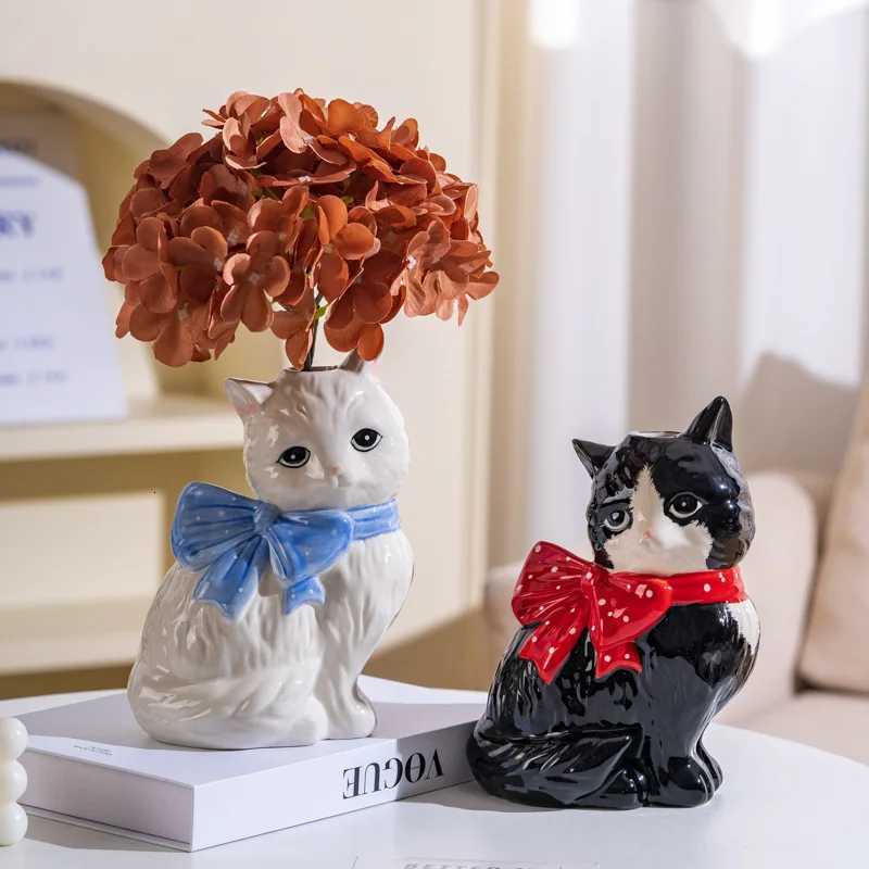 Elegant cat ceramic vase art creative flower arrangement ornament light luxury advanced hydroponics home decoration C251124