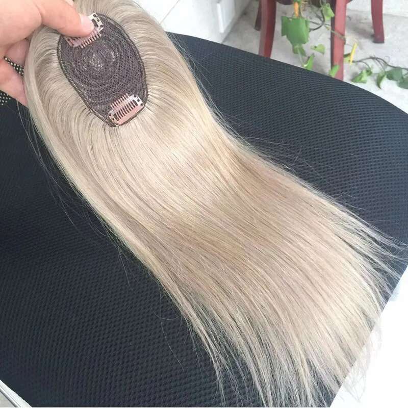 Vsrhair 45Cm Honey Blonde Human Topper Women Sewn With Two Clips 150% Density Invisible Toppers For Hair Loss