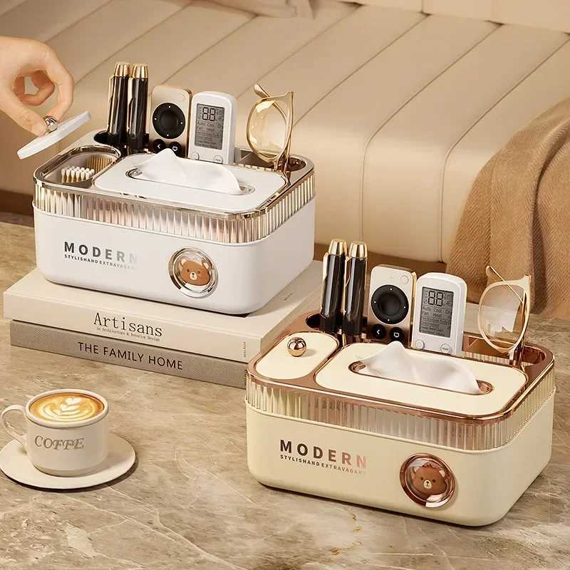 Luxury Cream Paper Towel Box Multi-Function Creative Home Living Room Tabletop Remote Controller Storage Drawer Box For ExtractaM251124