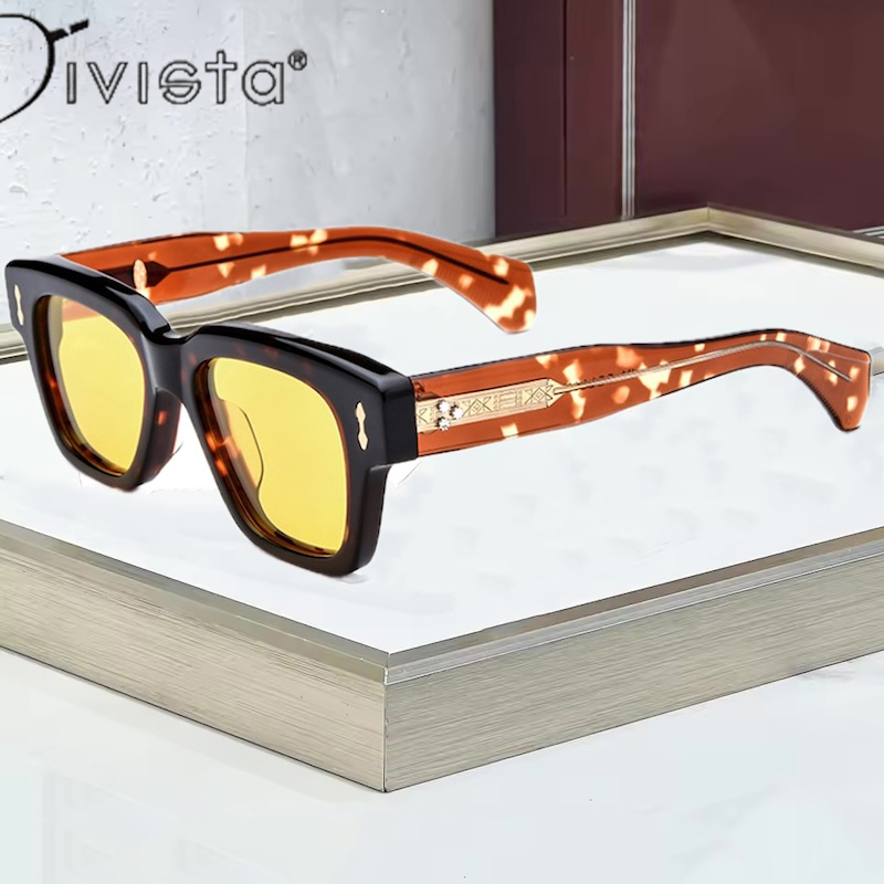 High-Quality FELLINI JJMM Square Classic Retro Sunglasses for Men and Women, a Japanese handmade designer brand Fashion Acetate Men Driving Handmade I