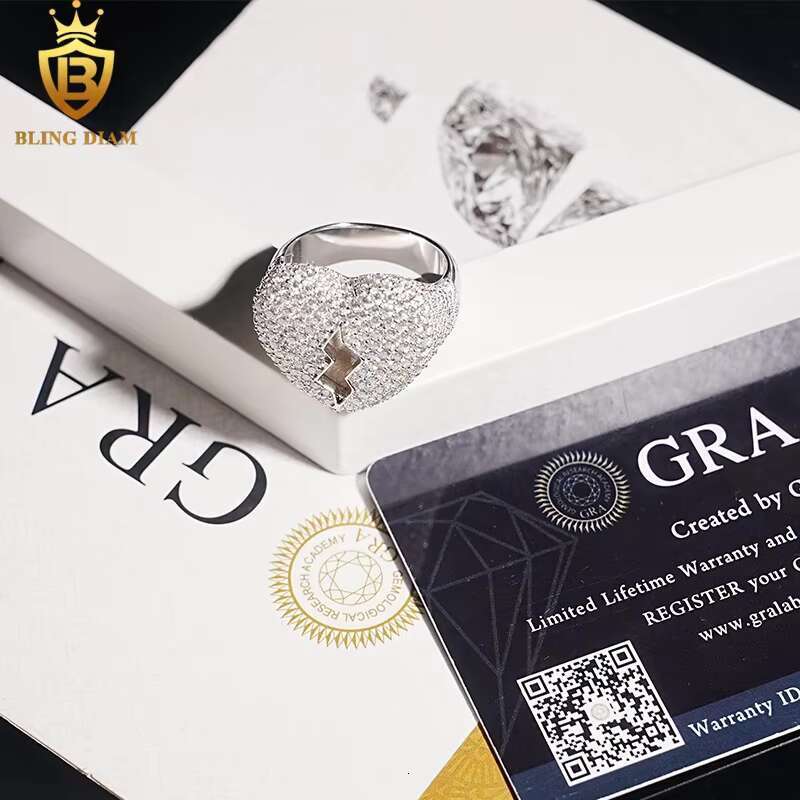 Hip Hop Jewelry Ring 925 Silver Gold Plated VVS Moissanite Fully Diamond Ice Out Mens Broken Heart Rings