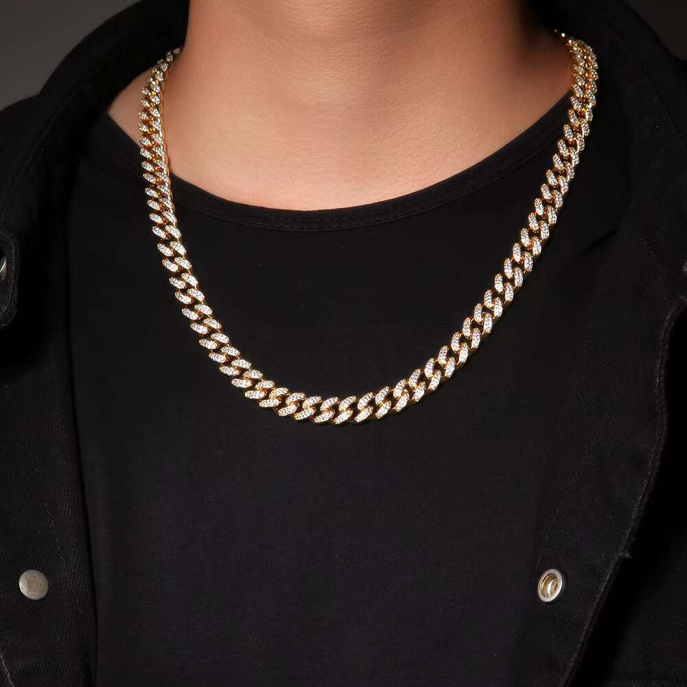 Fashion Iced 10mm Cuban Link Chain Necklace Bracelet Trendy Hiphop CZ Cubic Zirconia Diamond for Women Men Wholesale Brass