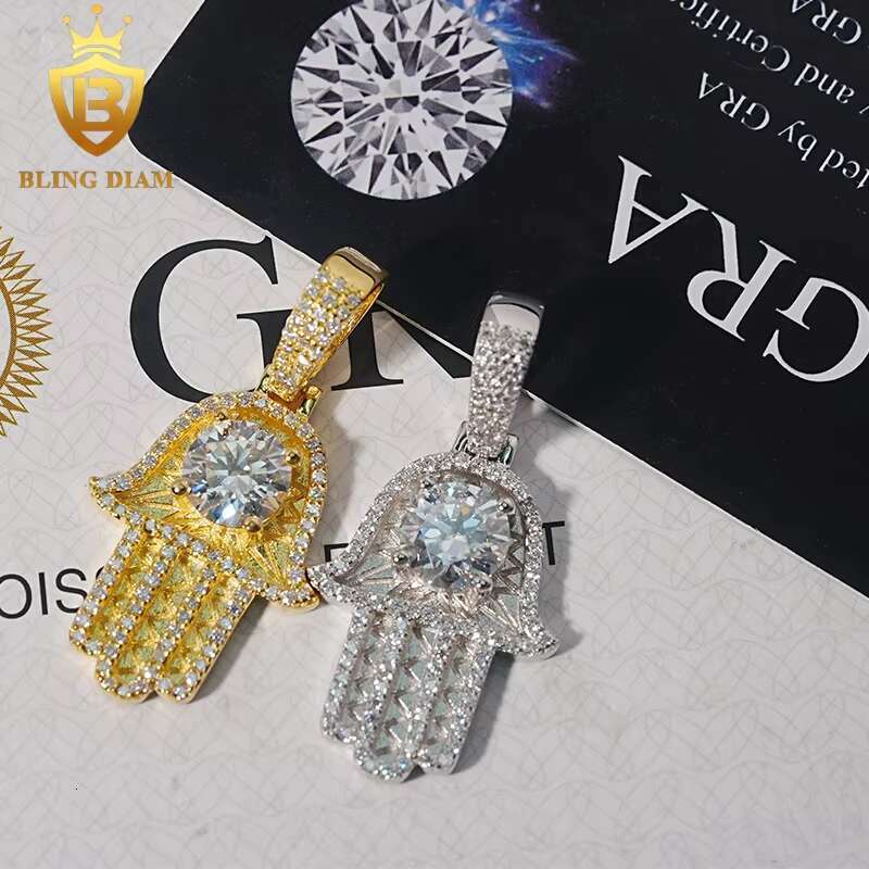 New Custom Hamsa Hand Pendant Hip Hop Jewelry Big Diamond VVS Moissanite 925 Silver Charm Rapper Pendant