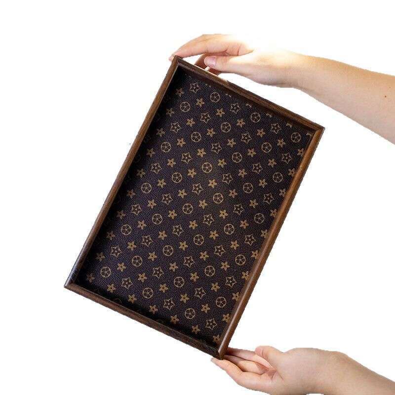 Walnut Color Leather Classic Floral Light Jewelry Bracelet Storage Living Dining Room Household Tray ddmythur