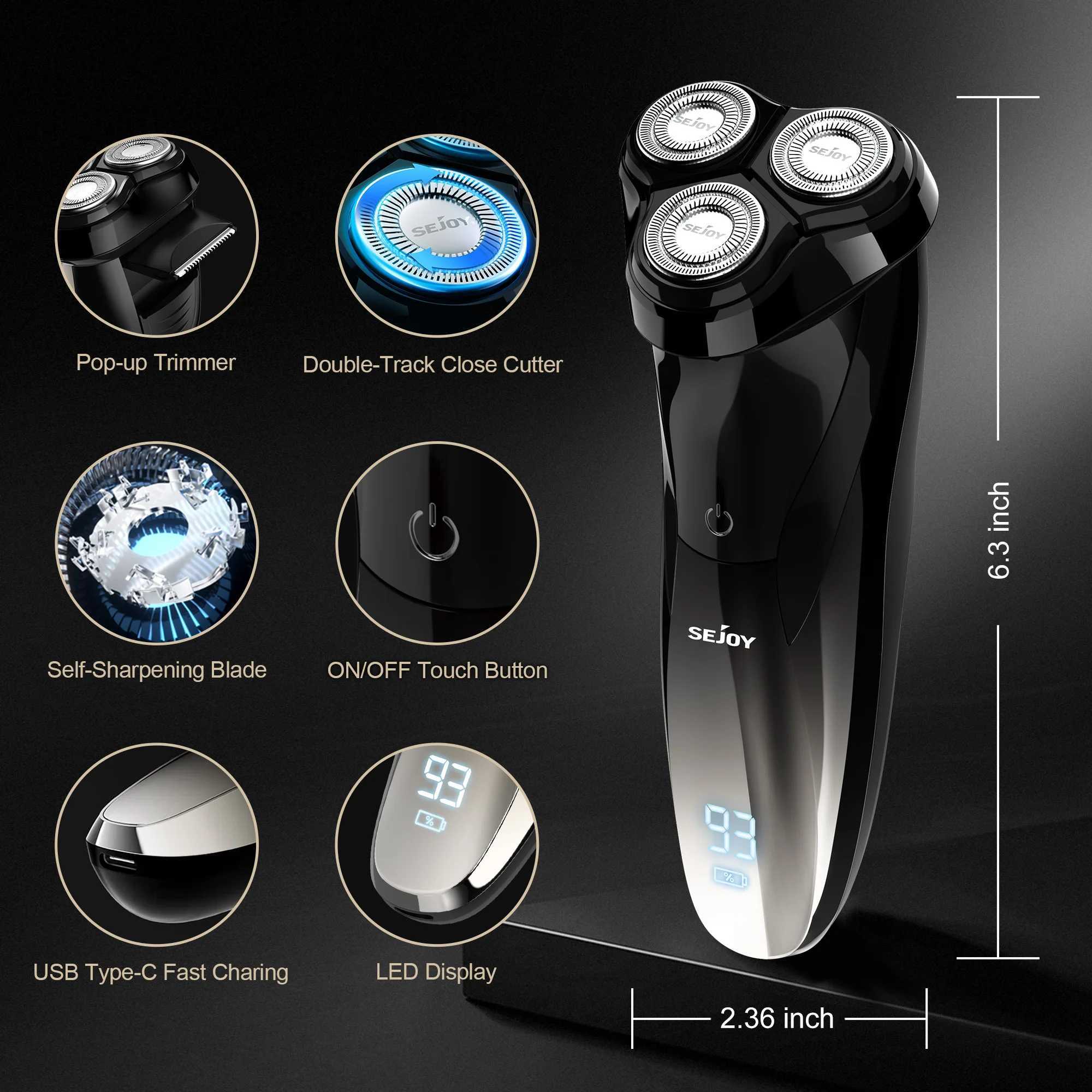 SEJOY 3D Electric Shaver for men Smart Razor for Beard Trimmer IPX7 Waterproof Wet Dry Shaving Machine Gifts L251124