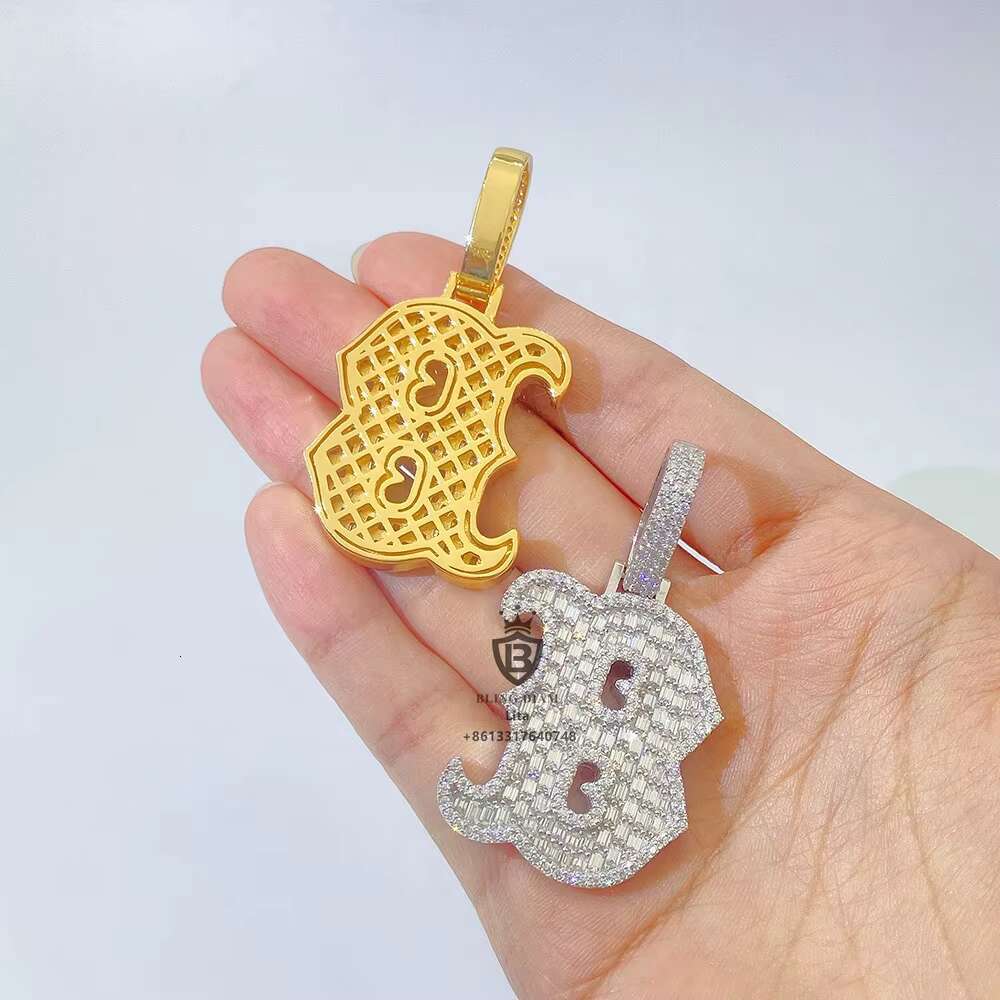 Fine Jewelry Fashion Iced Out baguette Big Letter B Hip Hop Moissanite Diamond Initial Pendant