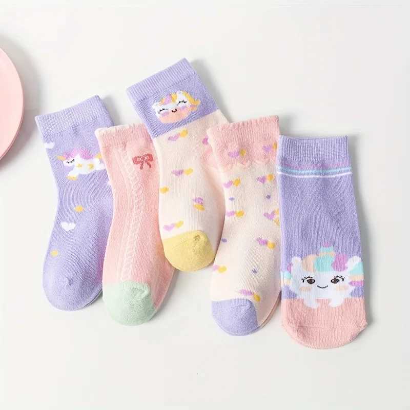 5 Pairs Cute Pattern CHIldrens SOCKS for Girls Autumn Winter Bow Mid-Calf SOCKS for Kids Soft Cotton SOCKS G251124
