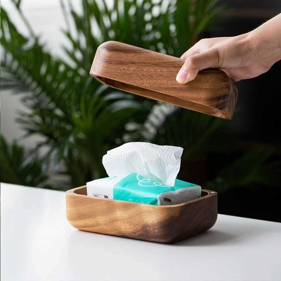 walnut wooden tissue box household living room wooden pumping paper box Japanese creative rectangular napkin paper boxM251124
