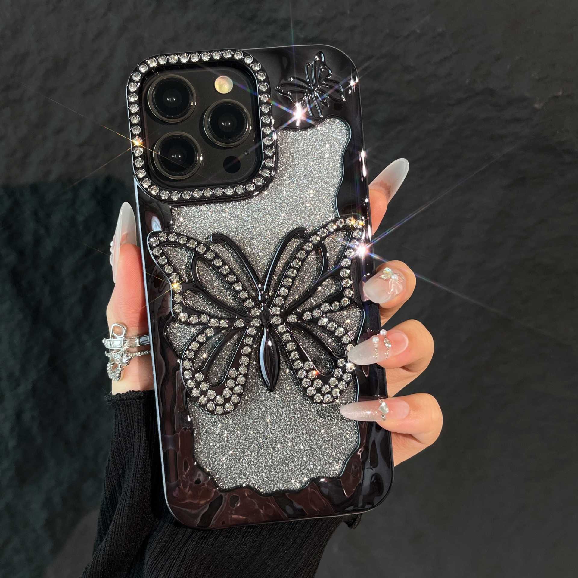Gradient Glitter Hollow Large Butterfly Phone Case Compatible with iPhone 17 Pro Max New Soft Electroplated Case iPhone 16/15