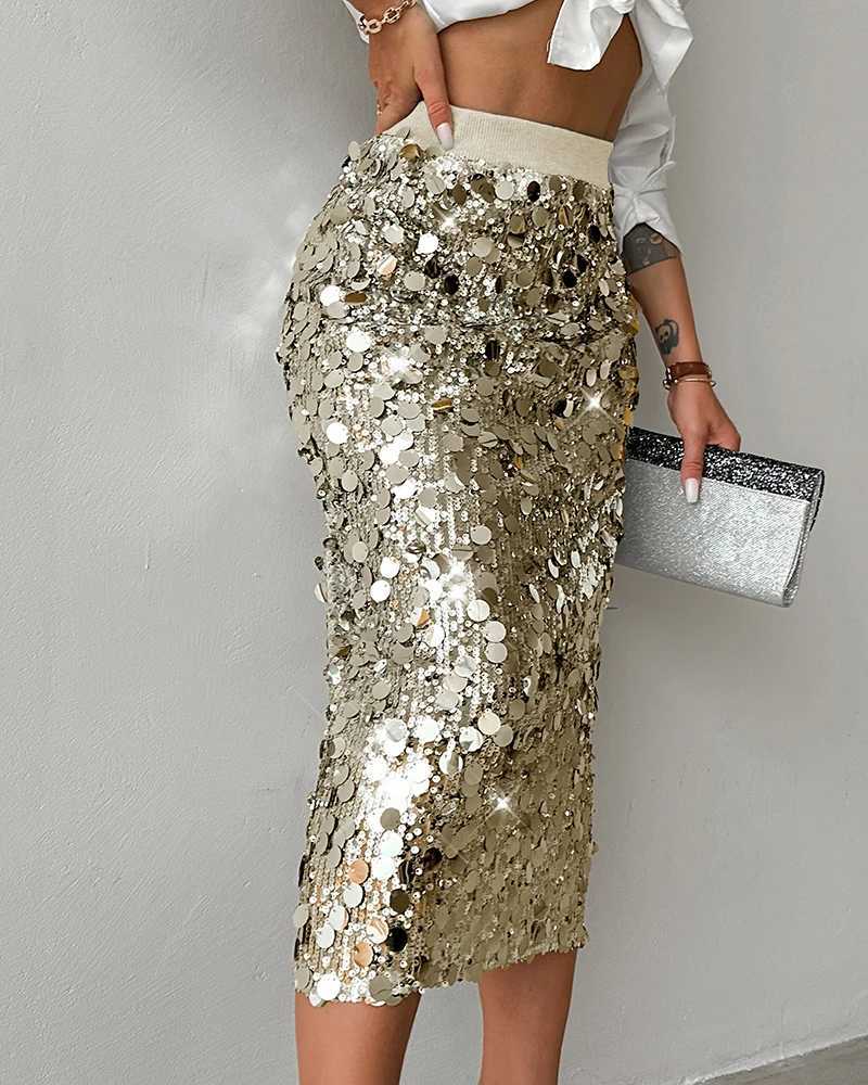 Allover glitter fashion Midi Calf Skirt M250424