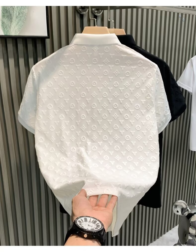 Designer Short sleeves free shipping Summer short-sleeved polo shirt business casual jacquard lapel half-sleeved T-shirt with oversize top men