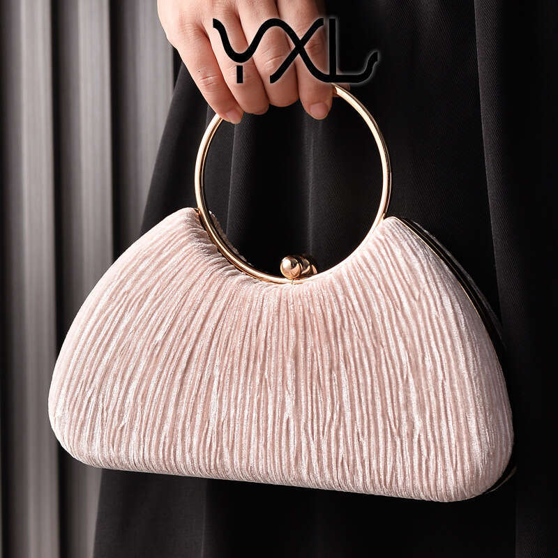 Dinner Bag New Velvet Party Metal Ring Handheld Wrinkled Silver Banquet Dress Chain Women S Bag KQ