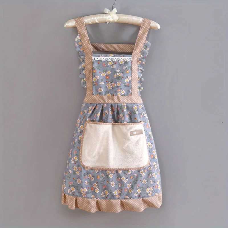 1pc Strap Canvas Floral Apron with Hood Waterproof Oil-resistant Breathable Workwear Waist Apron C251124