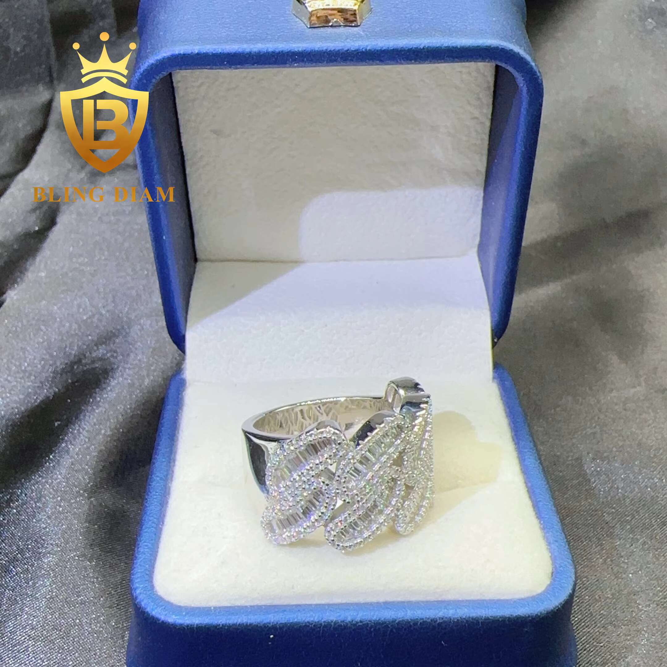 Drop Shipping New baguette Cut Hip Hop Ring Pass Diamond Tester S925 Silver VVS Moisssanite Rapper Band Ring