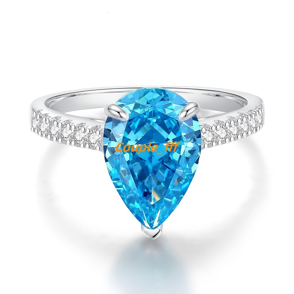 Wholesale Moissanite Rings Sapphire Blue Water Drop Moissanite Ring 925 Sterling Silver Trendy Gemstone Rings Prong Setting