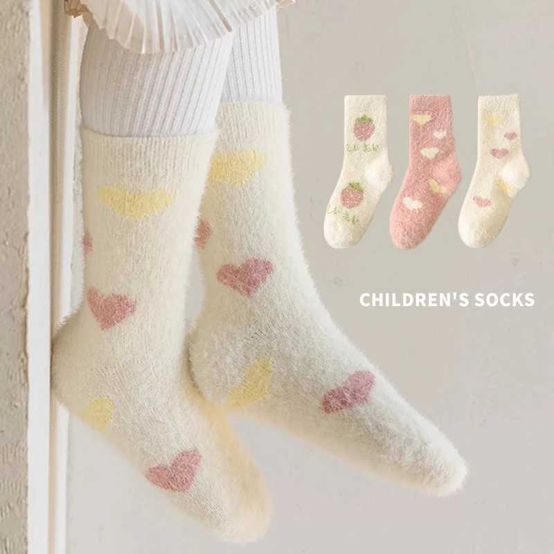 3 Pairs Winter Autumn Thicken Warm Kids Girls Half Socks Heart Melons Pattern Sweet Soft Comfortable Elastic Princess Socks G251124
