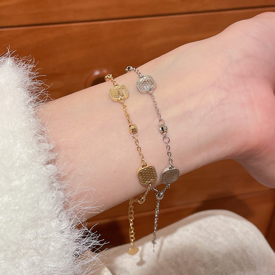 European and American Cross-Border Glossy Square Plain Silver Fashion Simple Versatile Elegant Bracelet Niche Design Sense Jewelry for Women - view 3