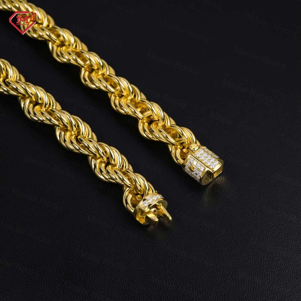 6mm Hip-Hop Rope 925 Silver Twisted Gold-Plated Ice Clasp VVS Moissanite Cuban Chain