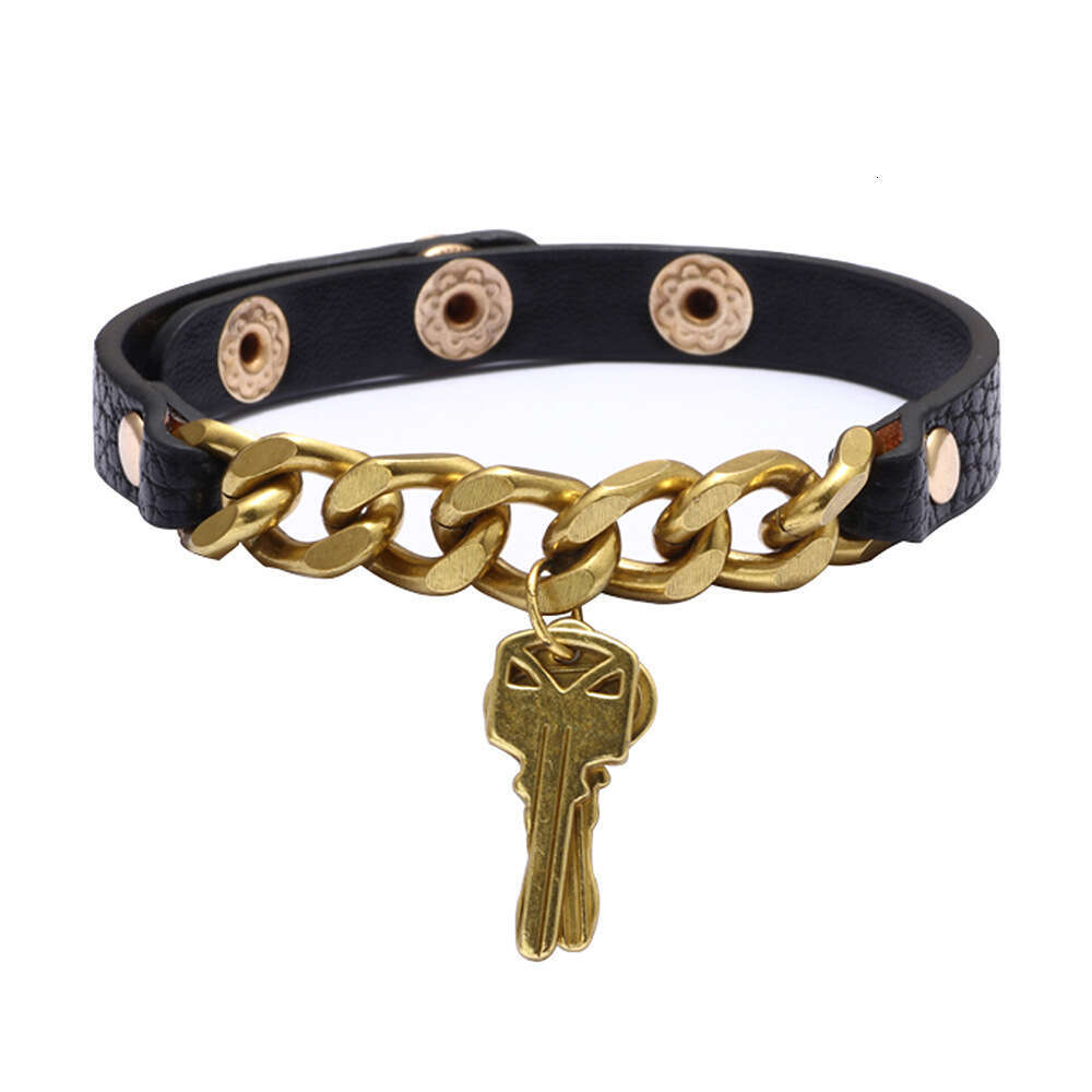 Creative personalized metal chain, PU leather, light bracelet, commuting and streetwear accessories