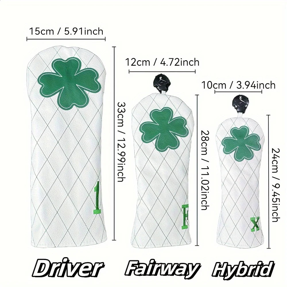Golf Headcovers Golf Driver Fairway Hybrid Head Cover Golf Blade Mallet Putter Cover Lucky Clover Cross Pattern Premium Leather 250423