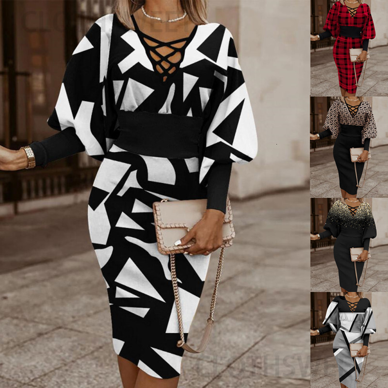 Autumn and Winter 2022 Long Sleeve V-Neck Waist Pack Hip V-Neck Dress for Women