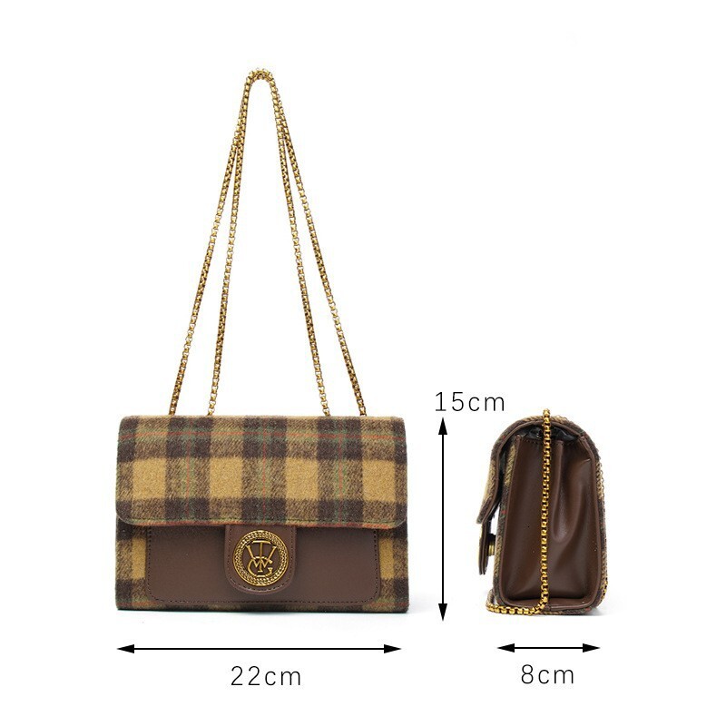 Autumn Winter New Woolen Plaid Niche Design Chain Underarm Fashionable And Versatile Single Shoulder Small Square Bag Crossbody Bag Tote Bag