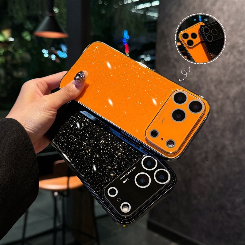 Electroplated Glass Glitter Starry Sky Phone Case Compatible with iPhone 17 Pro Max Simple Case iPhone 16/15/14 Pro