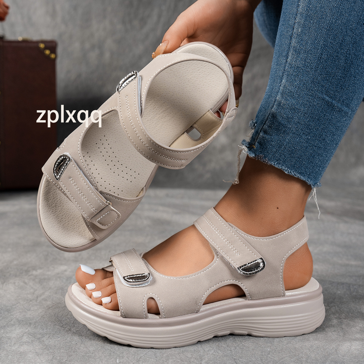 Women's Summer Casual Black Platform Wedge Sandals Open Toe Breathable PU Upper Women | Casual Strappy Sandals