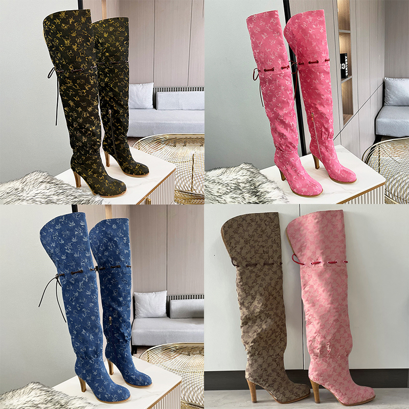 Designer Boots Women Over The Knee Boots Winter Ankle Boot Adjustable Straps Canvas Zipper Laces Original Shoes Ladies Girls Sexy High Boot 317